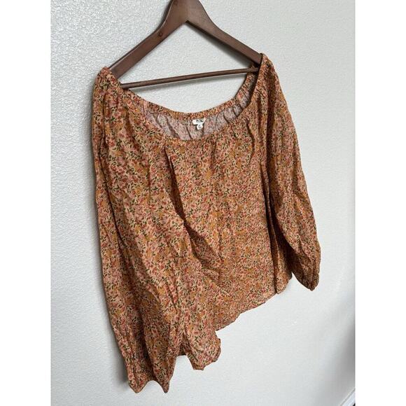 NEW ANA boho floral off shoulder blouse long sleeve womens 1x fall brown hippie - Picture 2 of 5